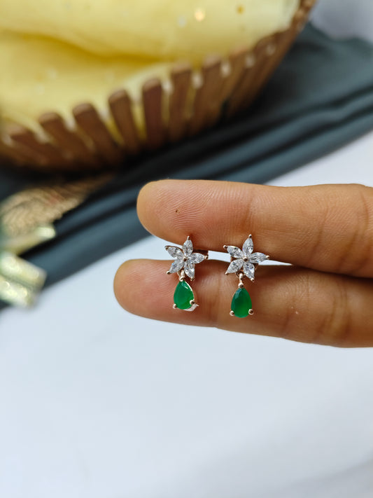 925 Silver Rose Gold Big Star Thongal Design With Green Stone Earrings