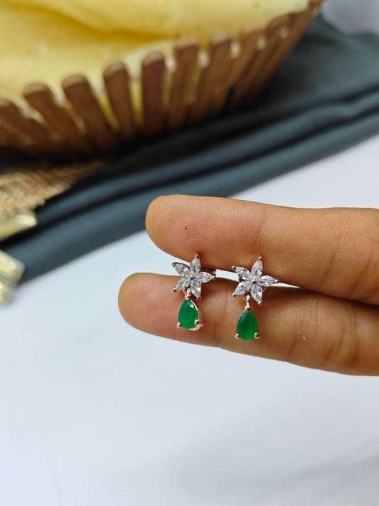 925 Silver Rose Gold Big Star Thongal Design With Green Stone Earrings