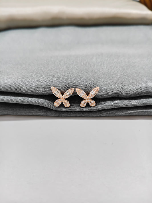 925 Silver Rose Gold Butterfly Big Stone Earrings