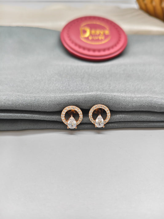 925 Silver Rose Gold White Stone Round Earrings