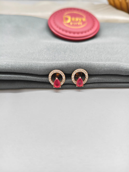 925 Silver Rose Gold Ruby Round Earrings