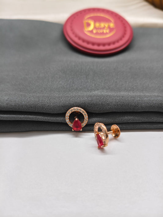 925 Silver Rose Gold Ruby Round Earrings