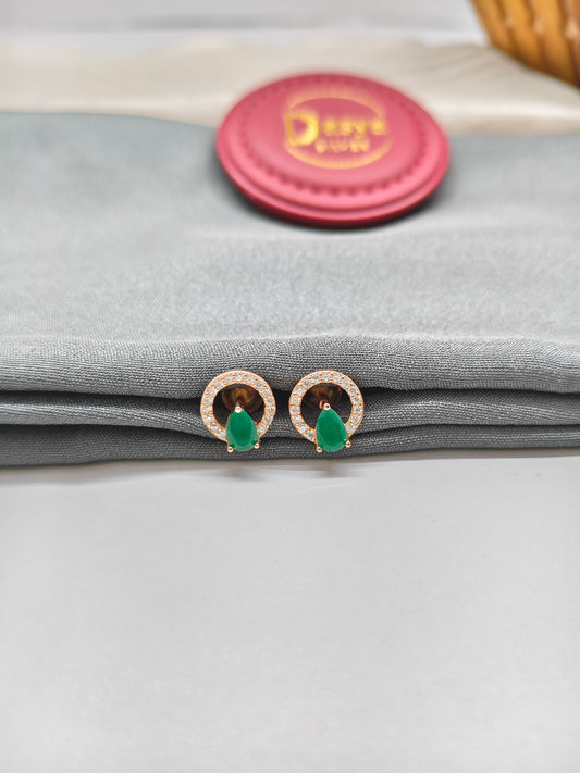 925 Silver Rose Gold Emerald Round Earrings