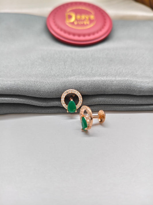 925 Silver Rose Gold Emerald Round Earrings