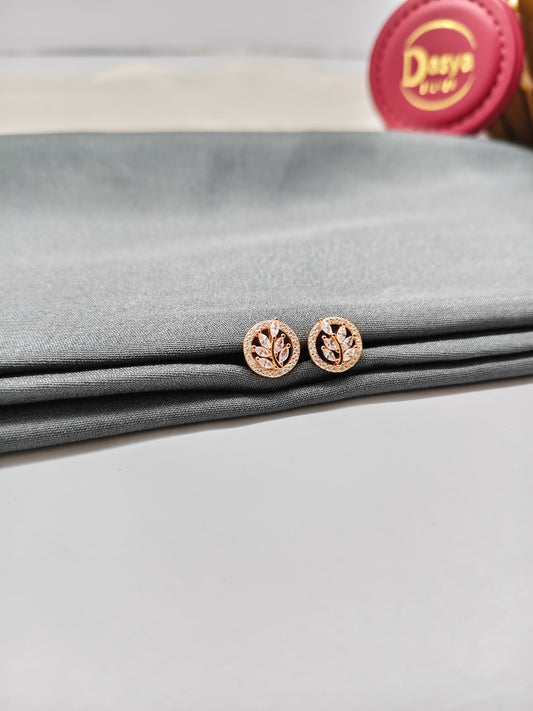 925 Silver Rose Gold Round Leaf Earrings