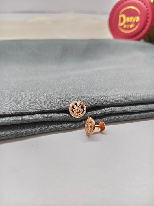 925 Silver Rose Gold Round Leaf Earrings