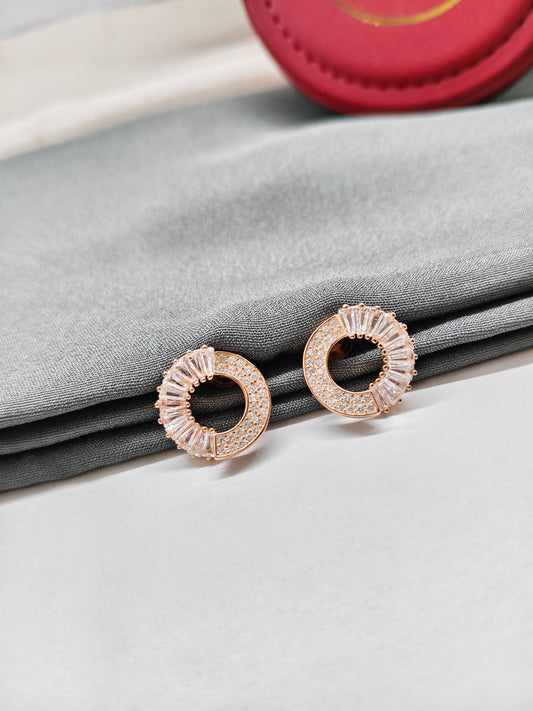 925 Silver Rose Gold Big Round White Stone Earrings