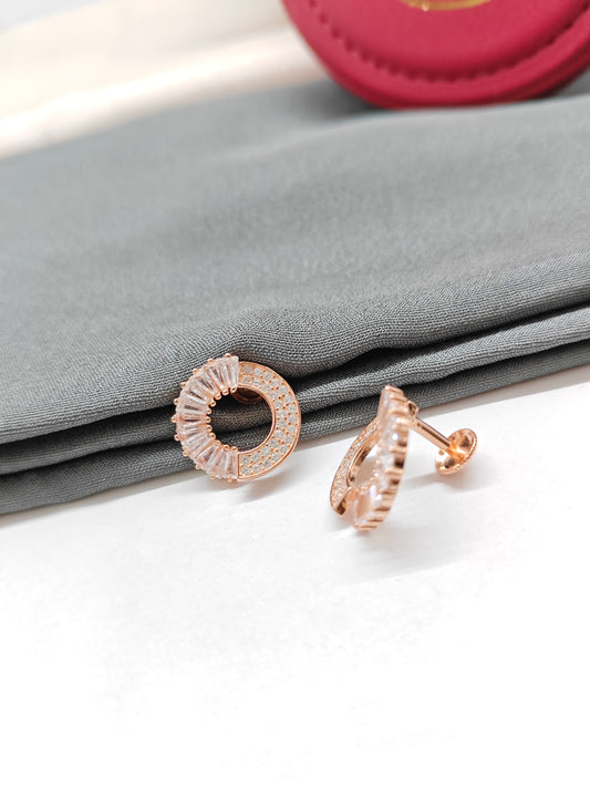 925 Silver Rose Gold Big Round White Stone Earrings