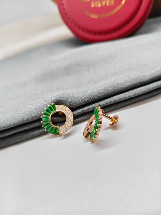 925 Silver Rose Gold Big Emerald With White Stones Earrings