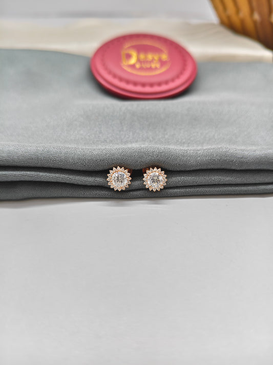 925 Silver Rose Gold Small Round White Stone Earrings