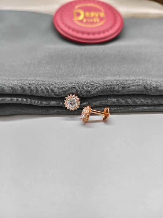 925 Silver Rose Gold Small Round White Stone Earrings