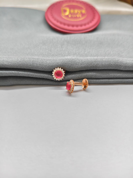 925 Silver Rose Gold Small Ruby With White Stone Earrings