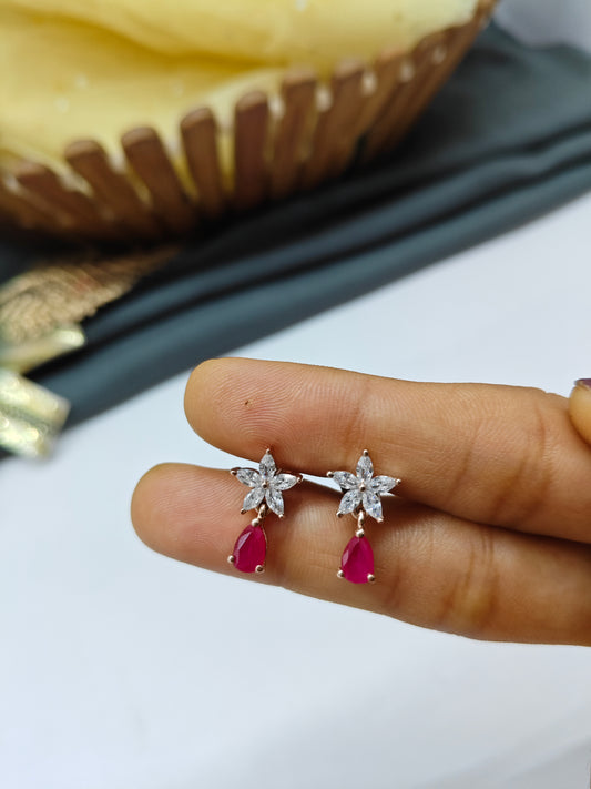 925 Silver Rose Gold Big Star Thongal Design With Red Stone Earrings