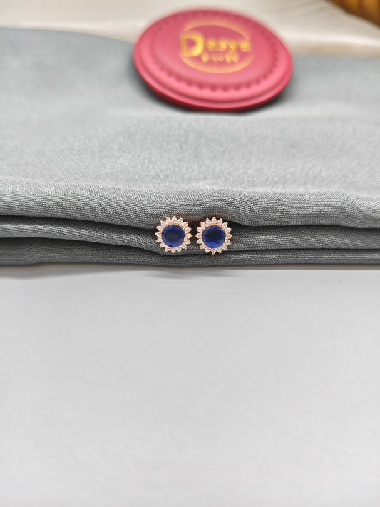 925 Silver Rose Gold Blue With White Stone Earrings