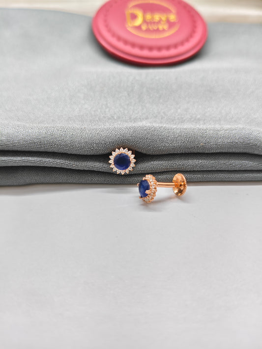925 Silver Rose Gold Blue With White Stone Earrings