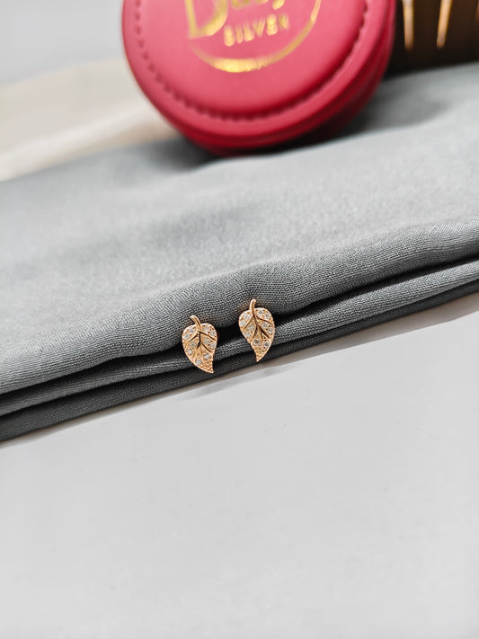 925 Silver Rose Gold Small Leaf Earrings