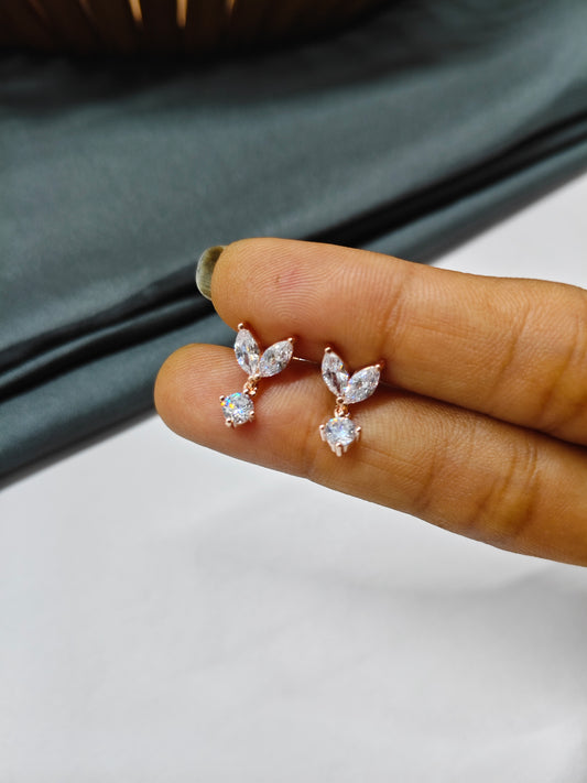 925 Silver Rose Gold White Stone Hanging Earrings