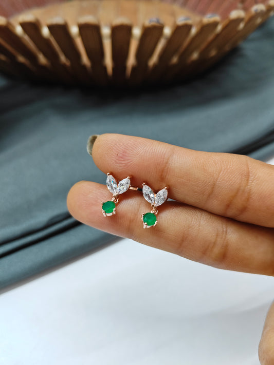 925 Silver Rose Gold White With Emerald Hanging Earrings