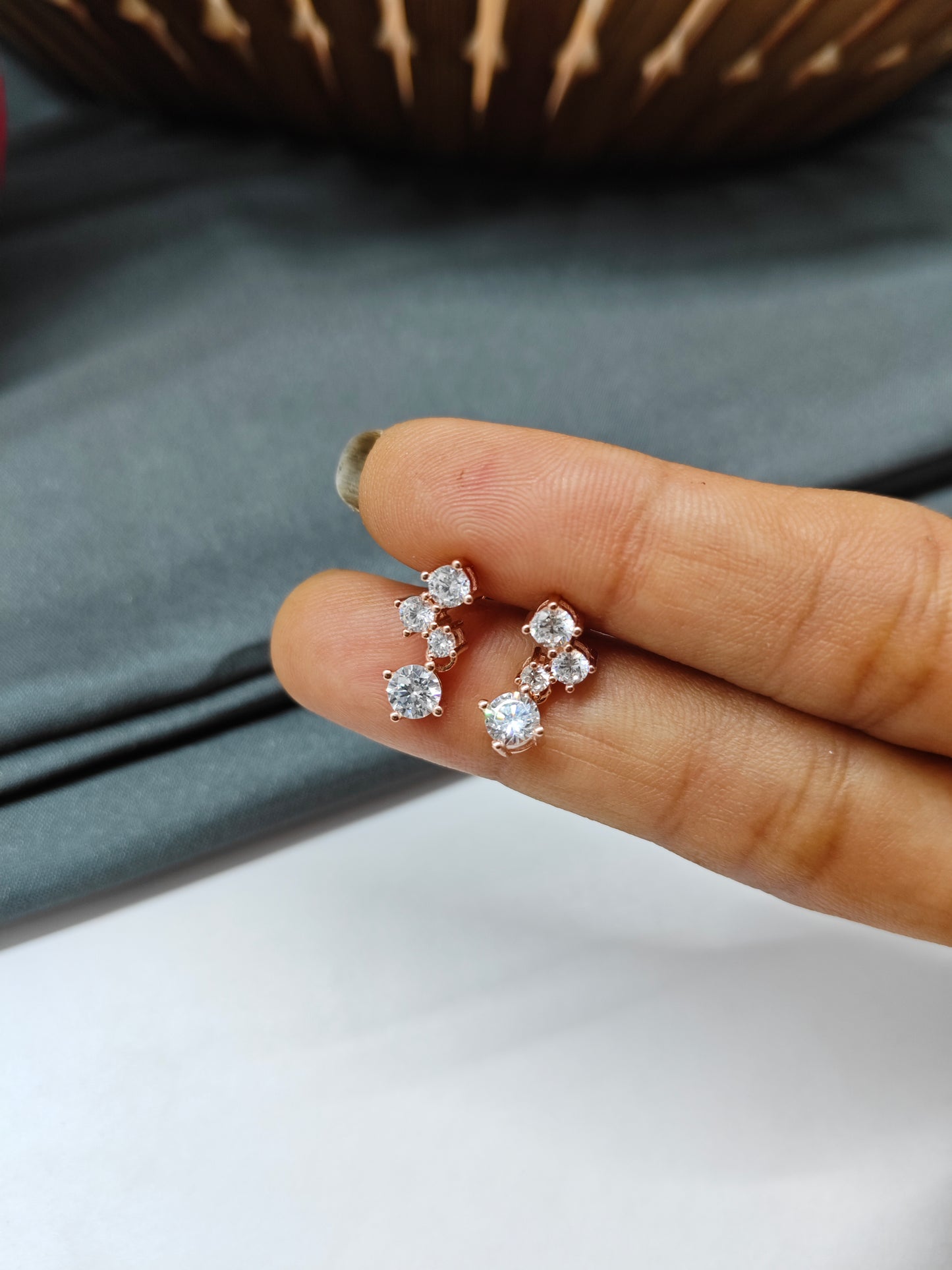 925 Silver Rose Gold White Stone Small Hanging Earrings