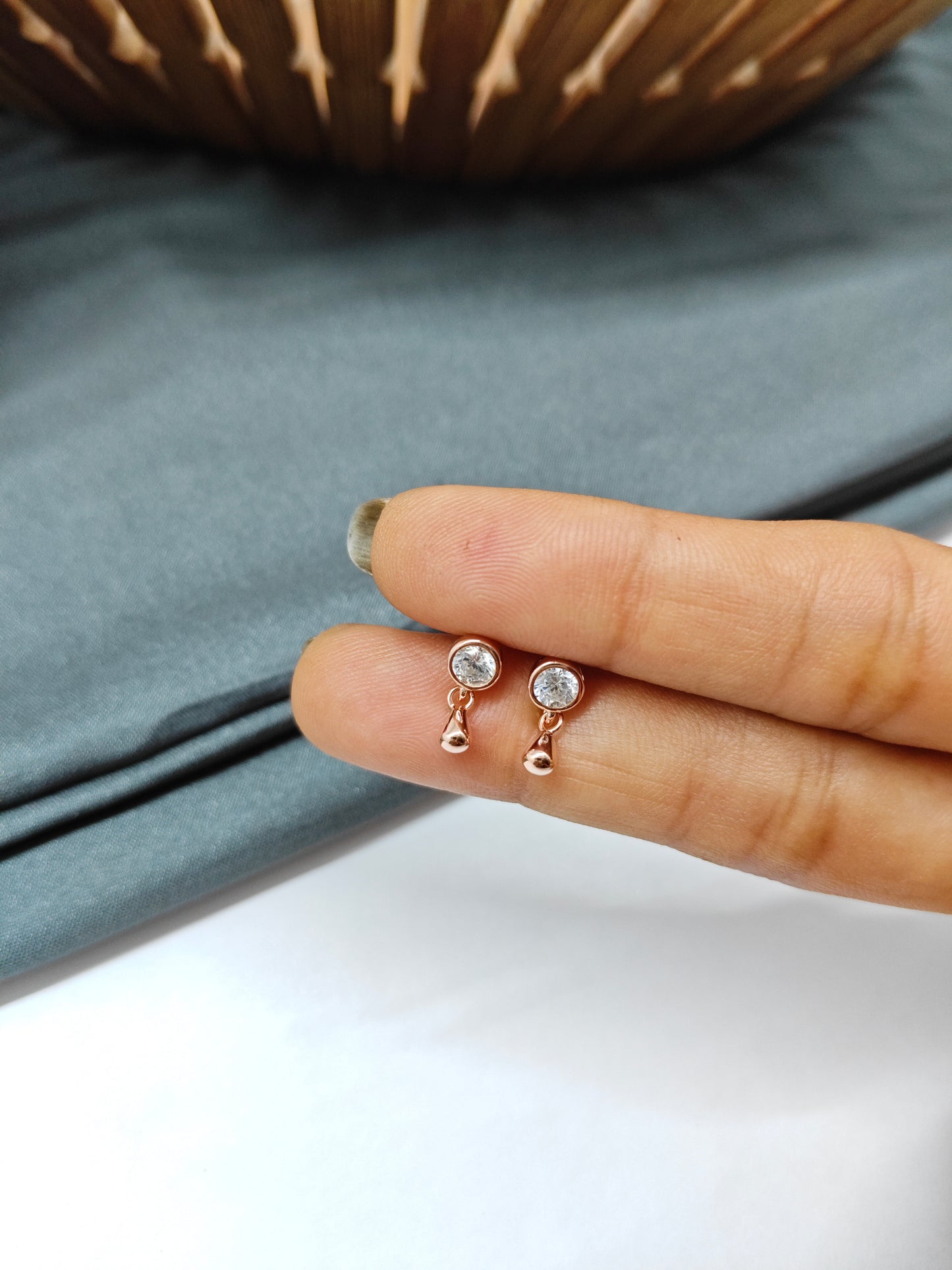 925 Silver Rose Gold Small Ball Hanging Earrings