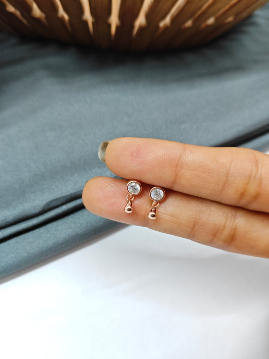 925 Silver Rose Gold Small Ball Hanging Earrings
