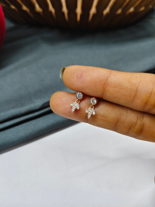 925 Silver Rose Gold Small Flower Hanging Earrings