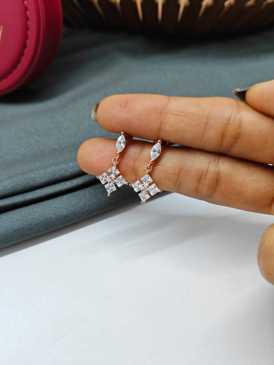 925 Silver Rose Gold White Stone Hanging Earrings
