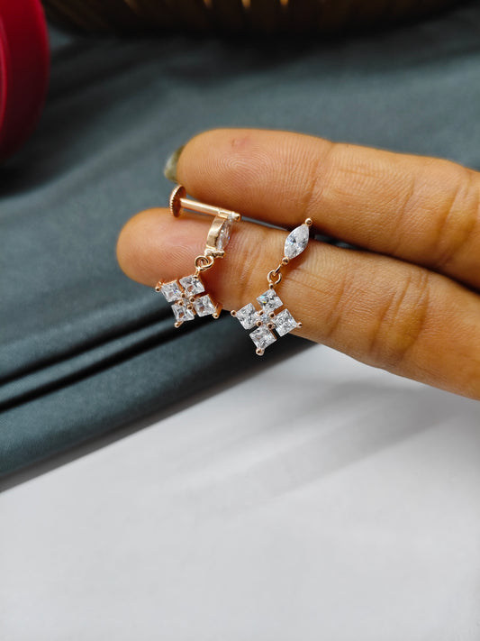 925 Silver Rose Gold White Stone Hanging Earrings