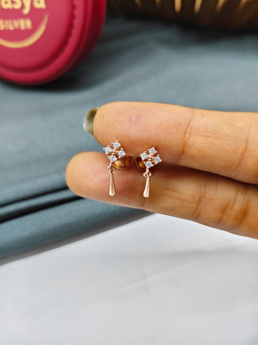925 Silver Rose Gold 4 Stone Hanging Earrings