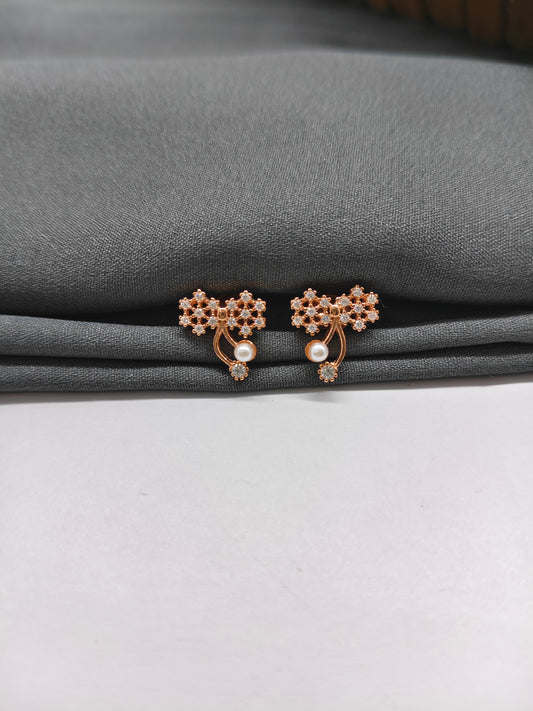 925 Silver Rose Gold Double Flower Pearl Earrings