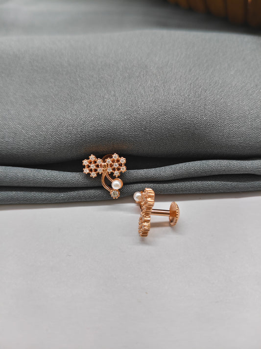925 Silver Rose Gold Double Flower Pearl Earrings