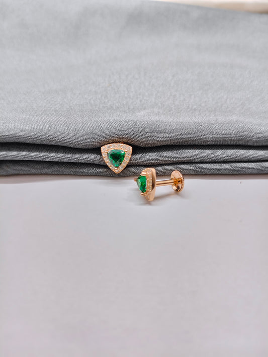 925 Silver Rose Gold Triangle Design Emerald With White Stone Earrings