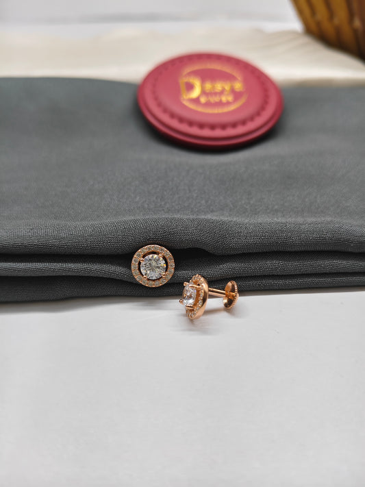 925 Silver Rose Gold Round Design White Stone Earrings