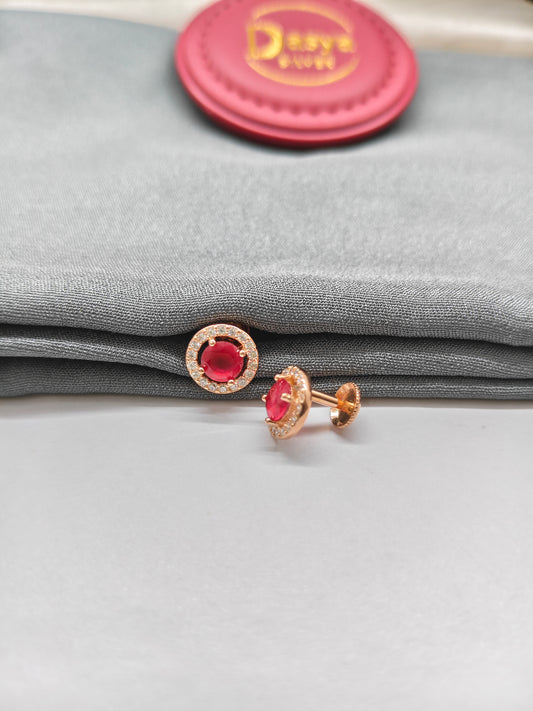 925 Silver Rose Gold Round Design Ruby With White Stone Earrings