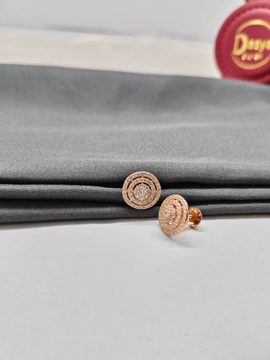 925 Silver Rose Gold Big Round Design Earrings