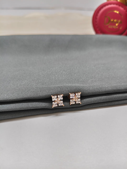 925 Silver Rose Gold Four White Stone Earrings