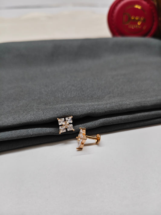 925 Silver Rose Gold Four White Stone Earrings