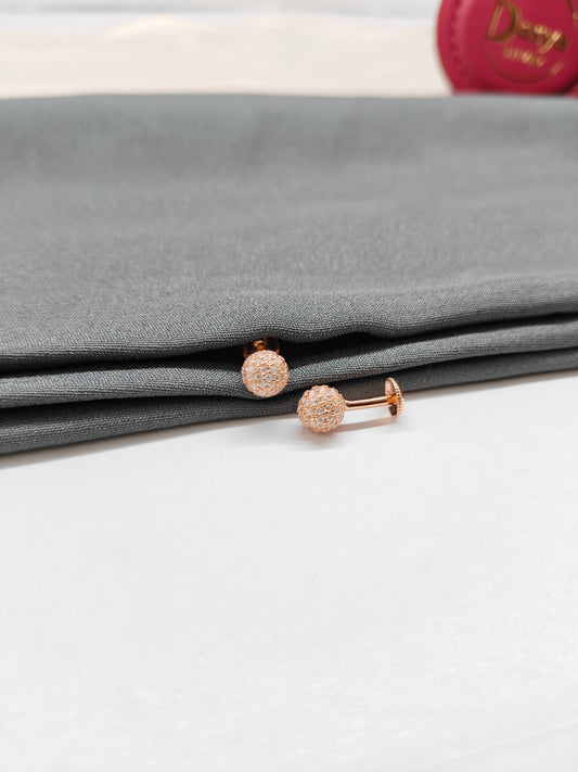 925 Silver Rose Gold Round Design White Stone Earrings