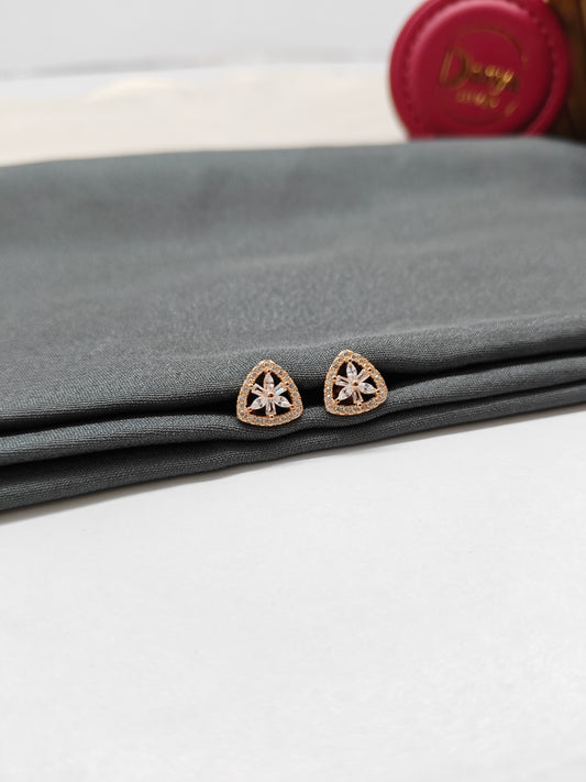 925 Silver Rose Gold Triangle Design White Stone Earrings
