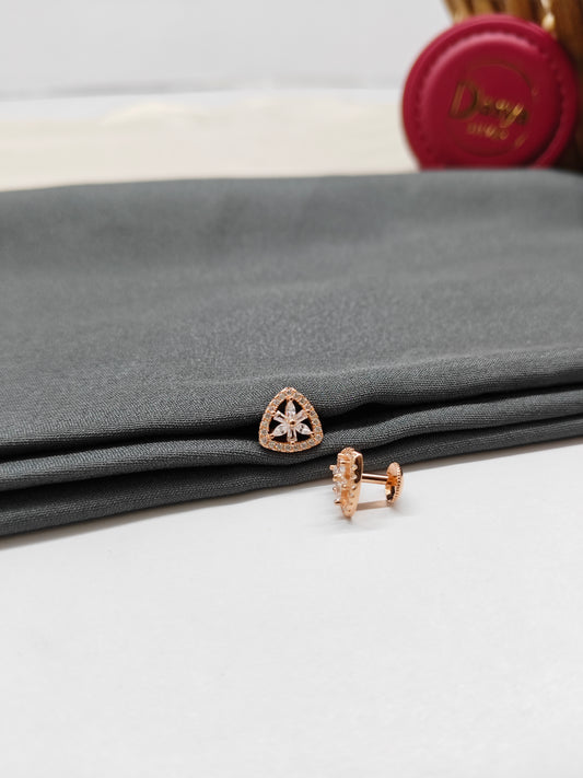 925 Silver Rose Gold Triangle Design White Stone Earrings