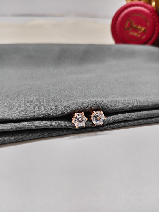 925 Silver Rose Gold Big Single White Stone Earrings