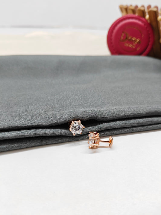 925 Silver Rose Gold Big Single White Stone Earrings