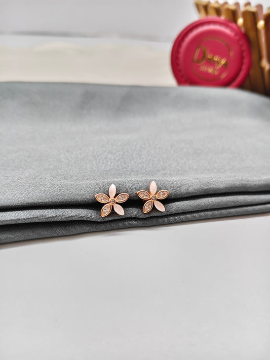 925 Silver Rose Gold MOP With White Stone Earrings