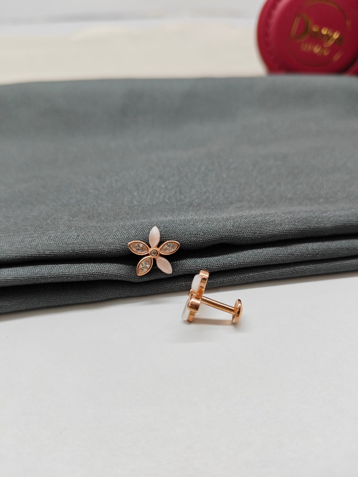 925 Silver Rose Gold MOP With White Stone Earrings