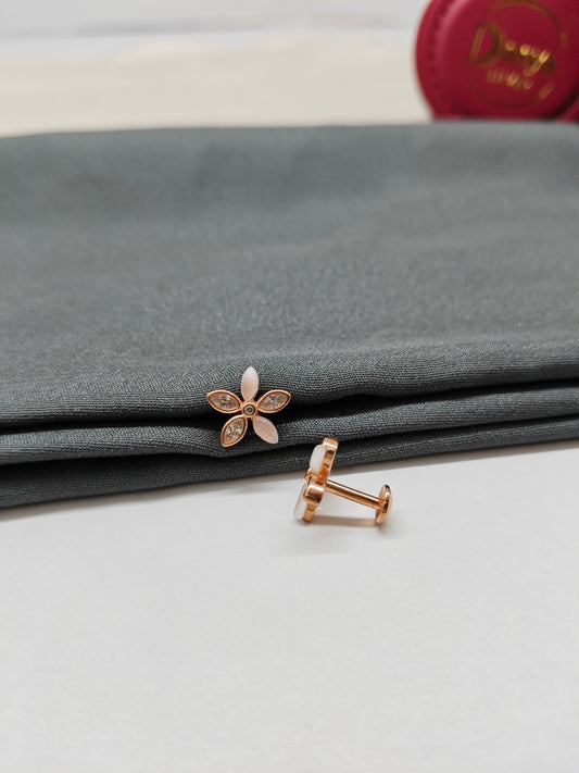 925 Silver Rose Gold MOP With White Stone Earrings