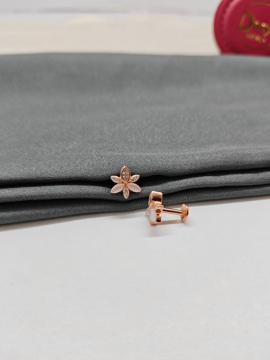 925 Silver Rose Gold Star Design MOP With White Stone Earrings