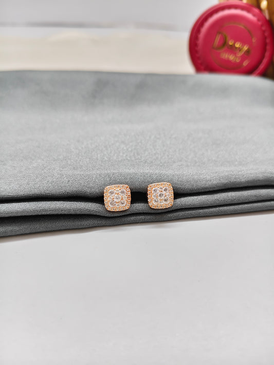 925 Silver Rose Gold Square Design White Stone Earrings