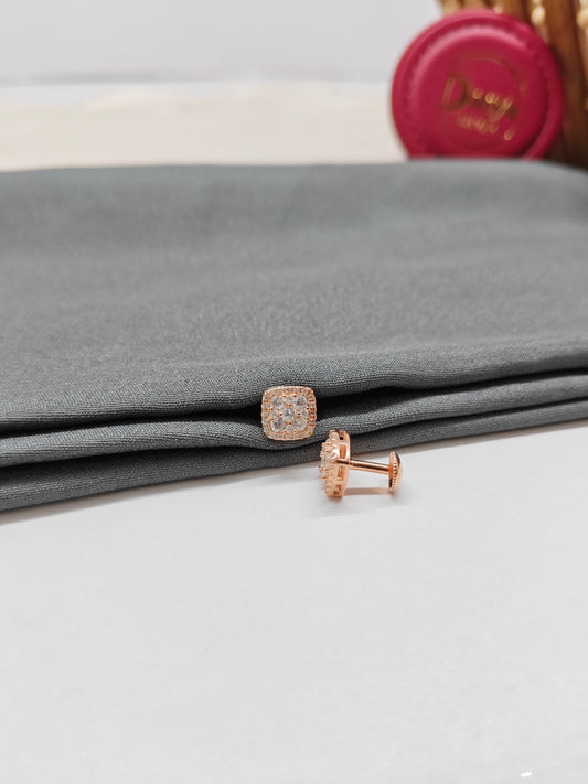 925 Silver Rose Gold Square Design White Stone Earrings