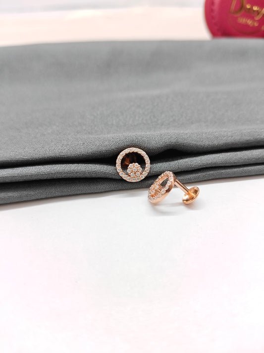 925 Silver Rose Gold Round Dot Design White Stone Earrings
