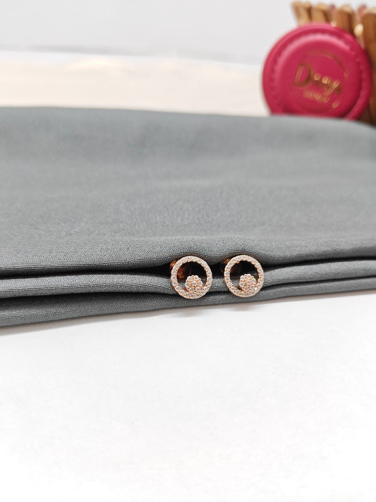 925 Silver Rose Gold Round Dot Design White Stone Earrings